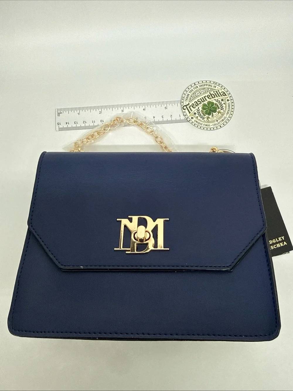 Badgley Mischka Home Navy/white Double Crossbody with Pearl/gold Handle - Picture 15 of 16